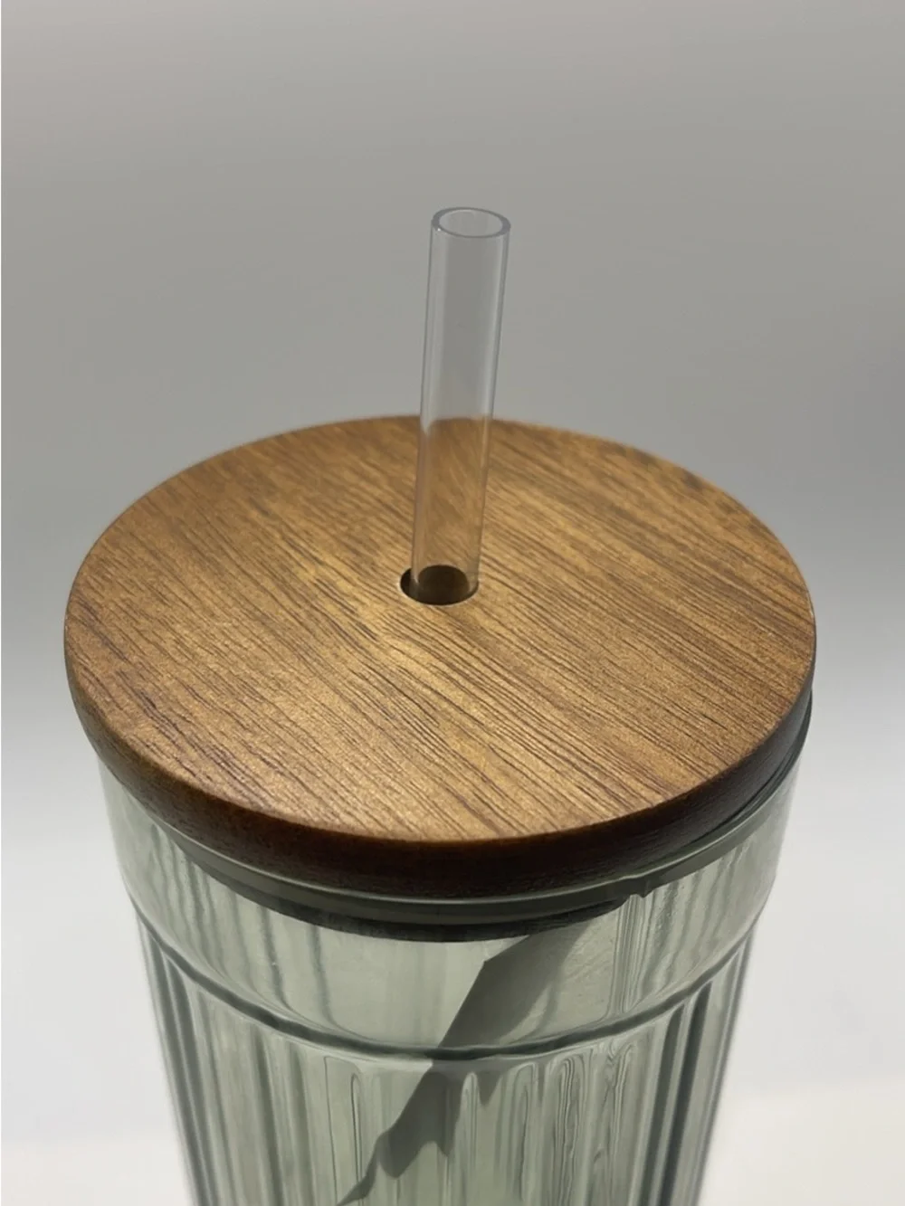 Hearth & Hand W/ Magnolia Glass Tumbler with Wooden Lid and Straw - Smoky Green